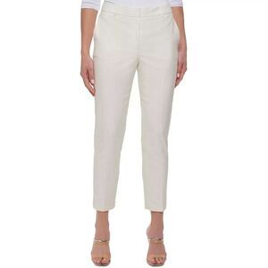 DKNY Women's Pants Formal Work  Ankle-Cropped Pants Pinstriped White Sand 14
